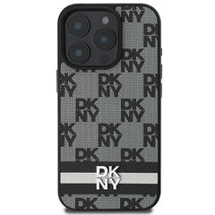 DKNY Checkered Pattern & Printed Stripes Case for iPhone 16 Pro - Black-thumb-2