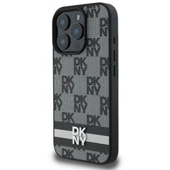 DKNY Checkered Pattern & Printed Stripes Case for iPhone 16 Pro - Black-thumb-1