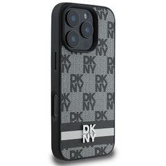 DKNY Checkered Pattern & Printed Stripes Case for iPhone 16 Pro - Black-thumb-3