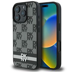 DKNY Checkered Pattern & Printed Stripes Case for iPhone 16 Pro - Black-thumb-0
