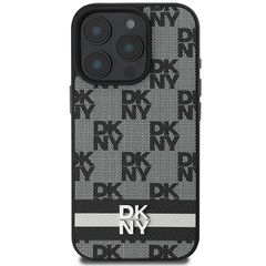 DKNY Checkered Pattern & Printed Stripes Case for iPhone 16 Pro Max - Black-thumb-2