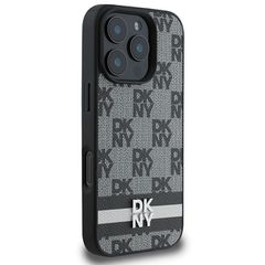 DKNY Checkered Pattern & Printed Stripes Case for iPhone 16 Pro Max - Black-thumb-3
