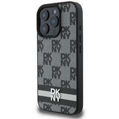 DKNY Checkered Pattern & Printed Stripes Case for iPhone 16 Pro Max - Black-thumb-1