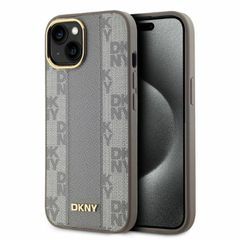 DKNY Leather Checkered Mono Pattern MagSafe iPhone 14 Case - Beige