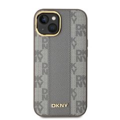 DKNY Leather Checkered Mono Pattern MagSafe iPhone 14 Case - Beige-thumb-1