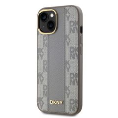 DKNY Leather Checkered Mono Pattern MagSafe iPhone 14 Case - Beige-thumb-2