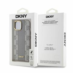 DKNY Leather Checkered Mono Pattern MagSafe iPhone 14 Case - Beige-thumb-4