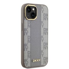 DKNY Leather Checkered Mono Pattern MagSafe iPhone 14 Case - Beige-thumb-3