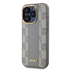 DKNY Leather Checkered Mono Pattern MagSafe iPhone 15 Pro Case - Beige-thumb-2
