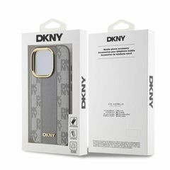 DKNY Leather Checkered Mono Pattern MagSafe iPhone 15 Pro Case - Beige-thumb-4