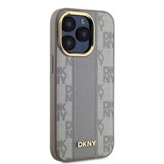 DKNY Leather Checkered Mono Pattern MagSafe iPhone 15 Pro Max Case - Beige-thumb-3