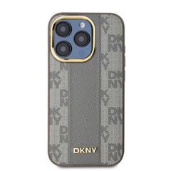 DKNY Leather Checkered Mono Pattern MagSafe iPhone 15 Pro Max Case - Beige-thumb-1