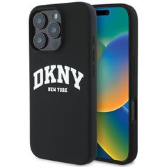 DKNY Silicone White Printed Logo MagSafe iPhone 16 Pro Case - Black