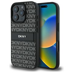DKNY Texture Pattern Tonal Stripe iPhone 16 Pro Max Case - Black-thumb-0