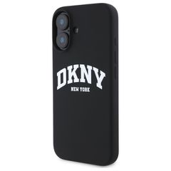 DKNY Silicone White Printed Logo MagSafe iPhone 16 Case - Black-thumb-1