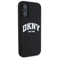 DKNY Silicone White Printed Logo MagSafe iPhone 16 Case - Black-thumb-3