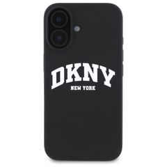 DKNY Silicone White Printed Logo MagSafe iPhone 16 Case - Black-thumb-2