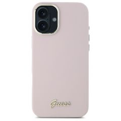 Guess Silicone Script Metal Logo & Frame iPhone 16 Plus Case - Pink-thumb-2