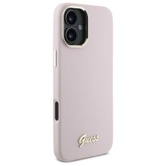 Guess Silicone Script Metal Logo & Frame iPhone 16 Plus Case - Pink-thumb-3
