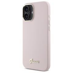 Guess Silicone Script Metal Logo & Frame iPhone 16 Plus Case - Pink-thumb-1