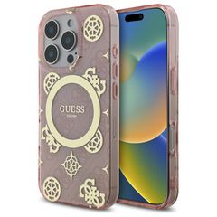 Guess IML Peony On 4G Background MagSafe Case for iPhone 16 Pro - Pink