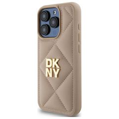 DKNY Quilted Stack Logo iPhone 15 Pro Max Case - Beige-thumb-1