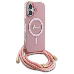 Guess Crossbody Cord Script MagSafe iPhone 16 Case - Pink-thumb-2