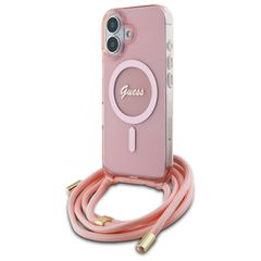 Guess Crossbody Cord Script MagSafe iPhone 16 Case - Pink-thumb-1