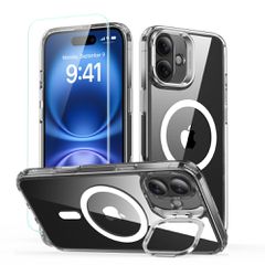 ESR Classic Hybrid Kickstand Halolock MagSafe Case Set + Tempered Glass for iPhone 16 - Clear