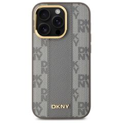 DKNY Leather Checkered Mono Pattern MagSafe iPhone 14 Pro Case - Beige-thumb-2
