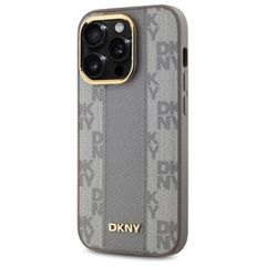 DKNY Leather Checkered Mono Pattern MagSafe iPhone 14 Pro Case - Beige-thumb-1