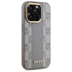 DKNY Leather Checkered Mono Pattern MagSafe iPhone 14 Pro Case - Beige-thumb-3