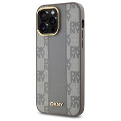 DKNY Leather Checkered Mono Pattern MagSafe iPhone 14 Pro Max Case - Beige-thumb-1