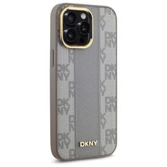DKNY Leather Checkered Mono Pattern MagSafe iPhone 14 Pro Max Case - Beige-thumb-3