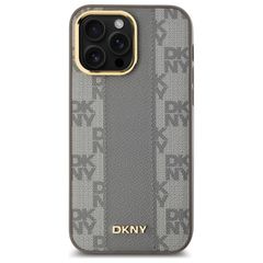 DKNY Leather Checkered Mono Pattern MagSafe iPhone 14 Pro Max Case - Beige-thumb-2