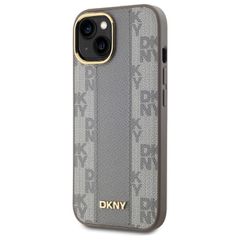 DKNY Leather Checkered Mono Pattern MagSafe iPhone 15 Plus Case - Beige-thumb-1
