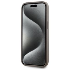 DKNY Leather Checkered Mono Pattern MagSafe iPhone 15 Plus Case - Beige-thumb-4