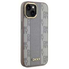 DKNY Leather Checkered Mono Pattern MagSafe iPhone 15 Plus Case - Beige-thumb-3
