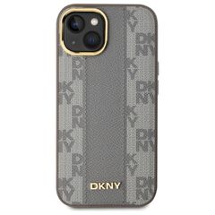 DKNY Leather Checkered Mono Pattern MagSafe iPhone 15 Plus Case - Beige-thumb-2