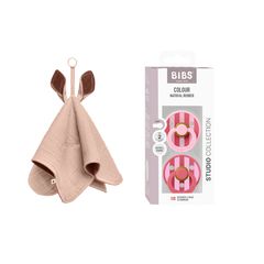 BIBS - Pacifier Studio Colour 2 PACK - Baby Pink/Coral - Size 2 + Cuddle Cloth Kangaroo - Blush (Bundle) / Baby and Children