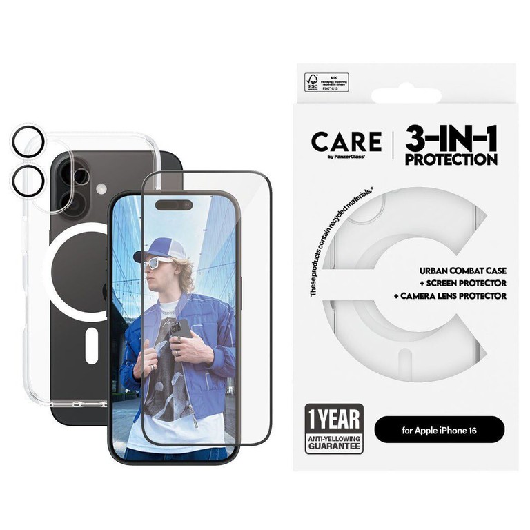 CARE by PanzerGlass - 3-in-1 - iPhone 16 - Bundle / Electronics