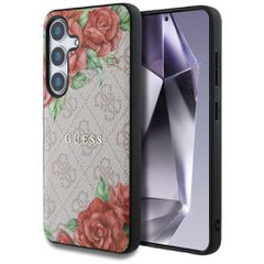 Guess Leather 4G Flowers Print Metal Classic Logo MagSafe Case for Samsung Galaxy S25 - Pink