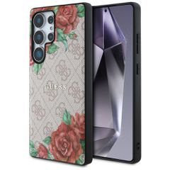 Guess Leather 4G Flowers Print Metal Classic Logo MagSafe Case for Samsung Galaxy S25 Ultra - Pink