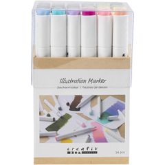 Creativ Company - Illustration Marker, Line 1+8 mm, Pastel Colours, Standard Colours, 24 pc - ()