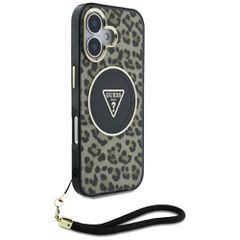 Guess HC IML Leopard Triangle Cord Strap MagSafe iPhone 16 Case - Brown-thumb-2