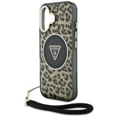 Guess HC IML Leopard Triangle Cord Strap MagSafe iPhone 16 Case - Brown-thumb-4