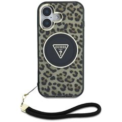 Guess HC IML Leopard Triangle Cord Strap MagSafe iPhone 16 Case - Brown-thumb-1