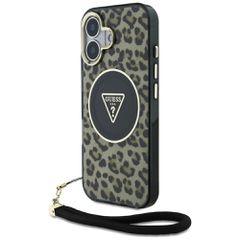 Guess HC IML Leopard Triangle Cord Strap MagSafe iPhone 16 Case - Brown-thumb-0