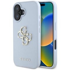 Guess Grained Big 4G Logo Small Classic Logo case for iPhone 16 - blue