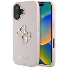 Guess Grained Big 4G Logo Small Classic Logo case for iPhone 16 - pink